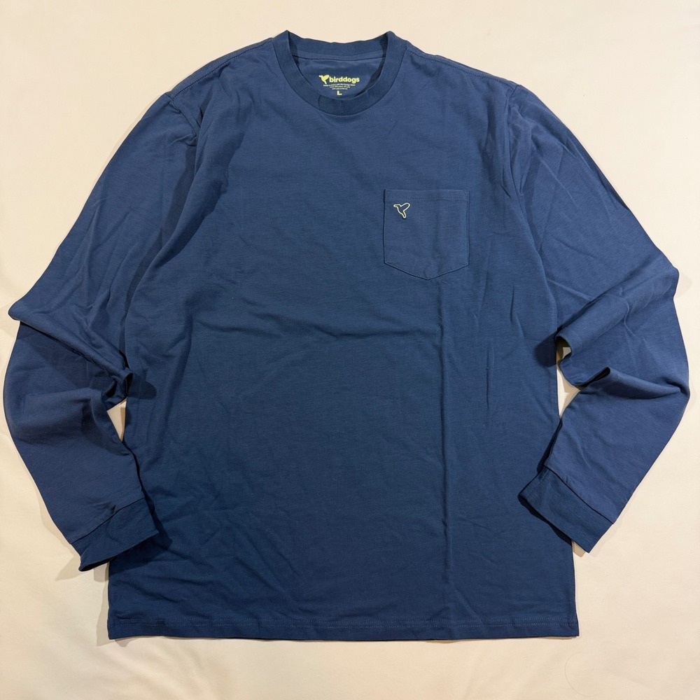 Birddogs Long Sleeve Pocket Tee Mens Large Blue Excellent Cotton Blend Athletic